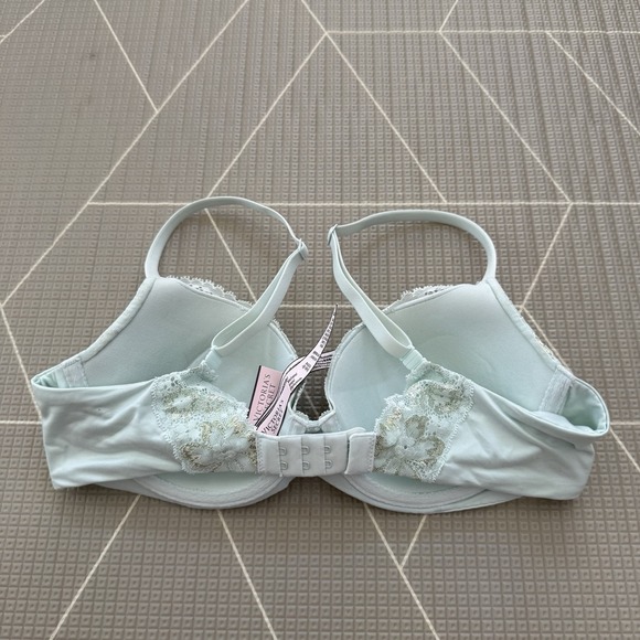 NEW Victoria's Secret Rose Lace Shimmer Push-Up Bra 34C Very Sexy Mint Green - Picture 2 of 6